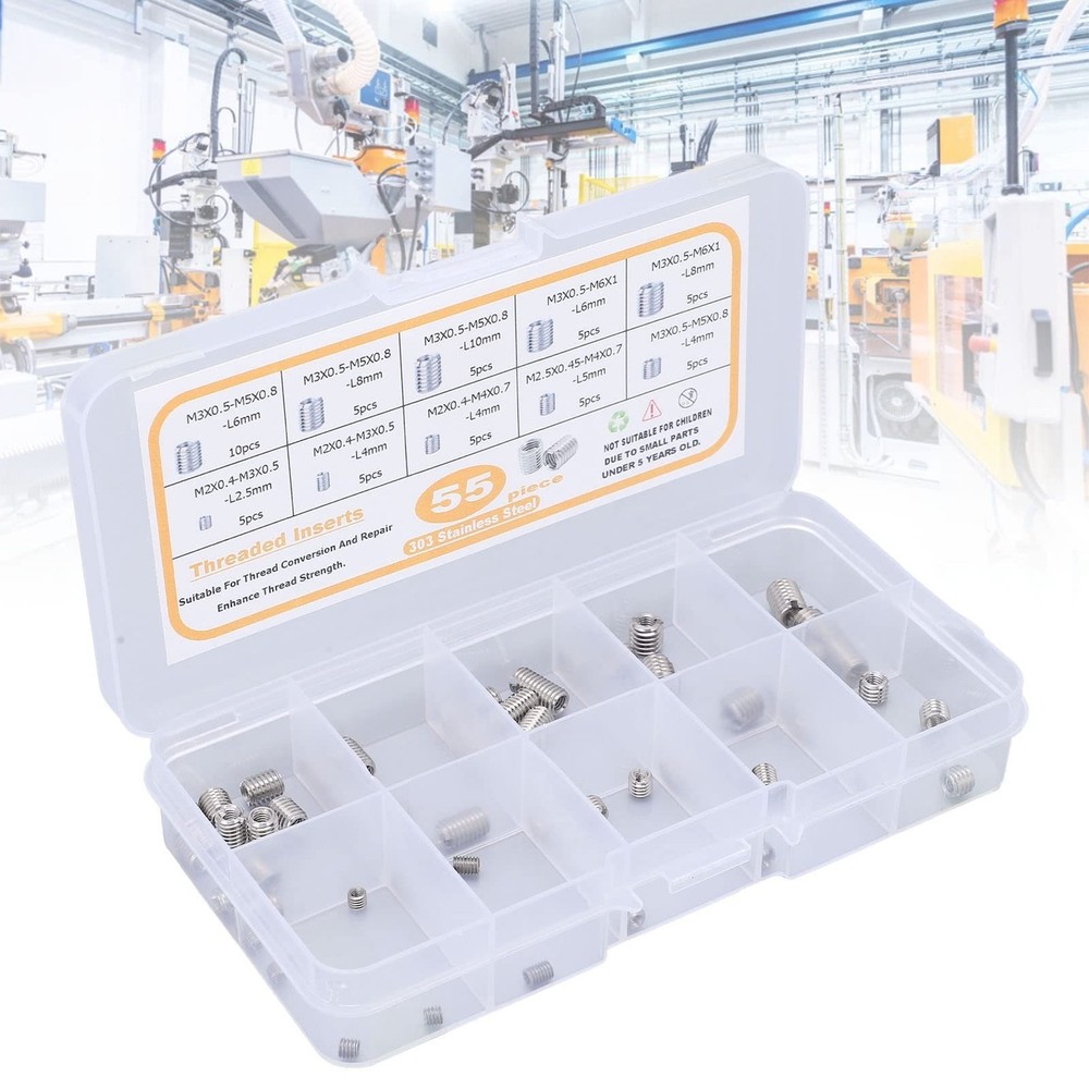 55-Piece Metric Threaded Insert Kit with Thread Reducer Nuts – Fastener Se