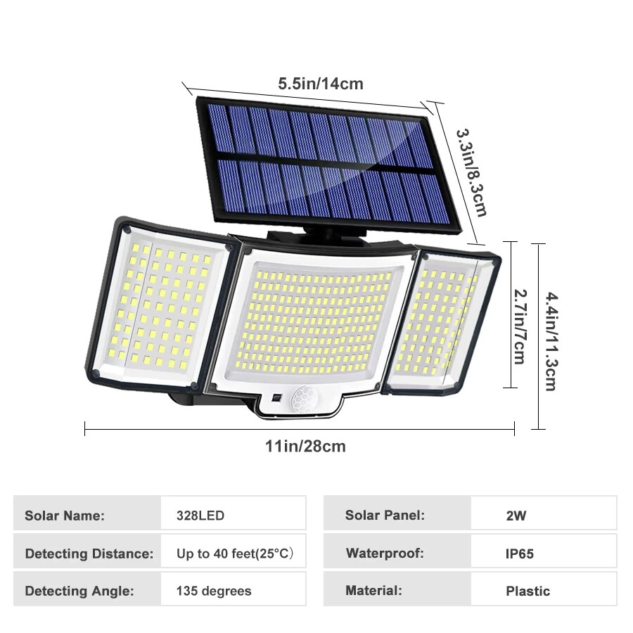 Outdoor Solar Light 348 LED IP65 Waterproof Motion Sensor 3 Modes