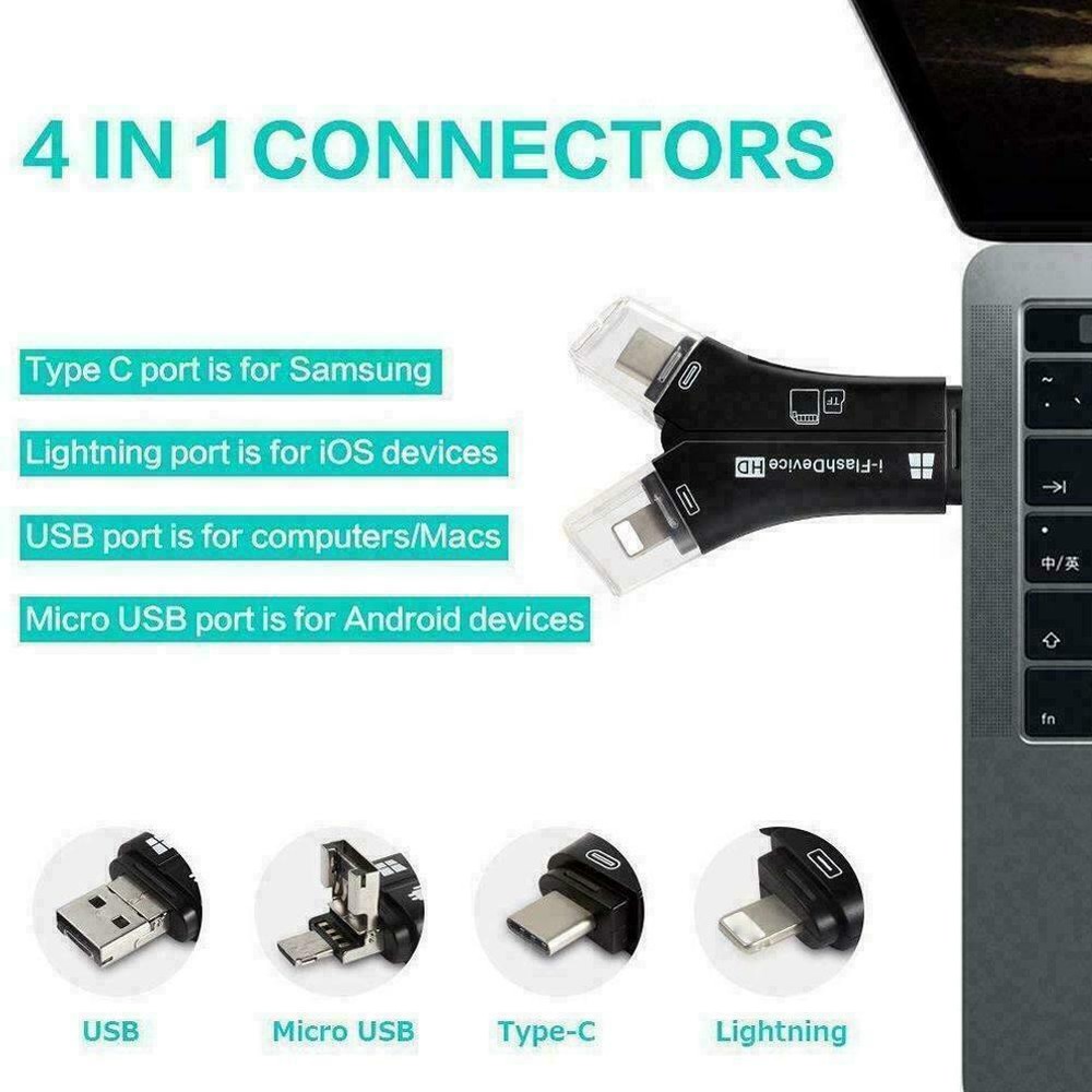4in1 USB i-Flash Drive Micro SD TF Memory Card Reader Adapter For iPhone Samsung