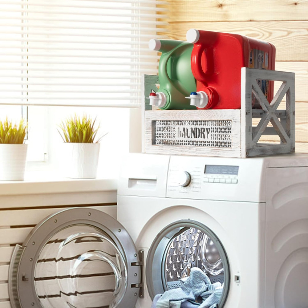 Rustic Laundry Detergent Holder with Drip Tray - Farmhouse Decor Essential