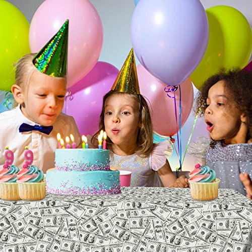 2 PCS Dollar Party Tablecloths, 87" Lx51 W Rectangular Plastic Table Covers,