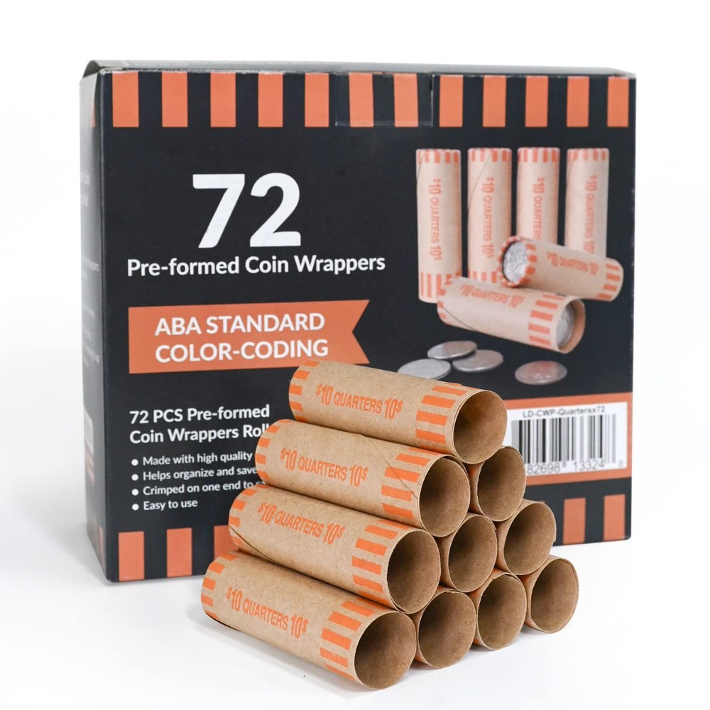 72 PCS Preformed Coin Wrappers Rolls-Quarters