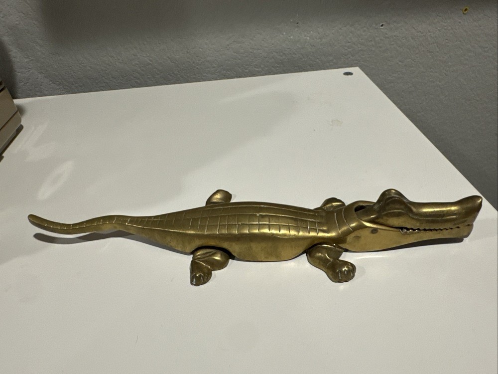 Vintage Solid Brass Alligator Crocodile Nutcracker Figurine 11” Long