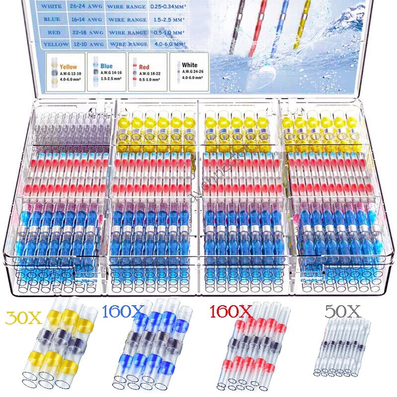 400Pcs Waterproof Solder Stick Seal Sleeve Heat Shrink Butt Wire Connectors Kit