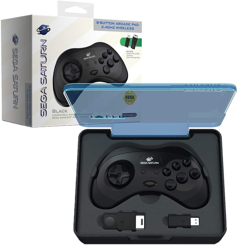 Retro-Bit 2.4 GHz Wireless Controller 8-Button Sega Saturn, Genesis Mini - Black