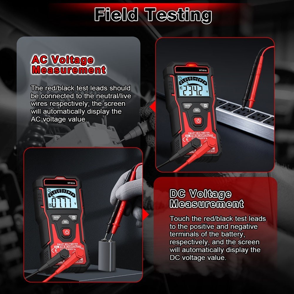 HT161A Auto Range Multimeter 4000 Counts Backlit LCD NCV and Diode Test