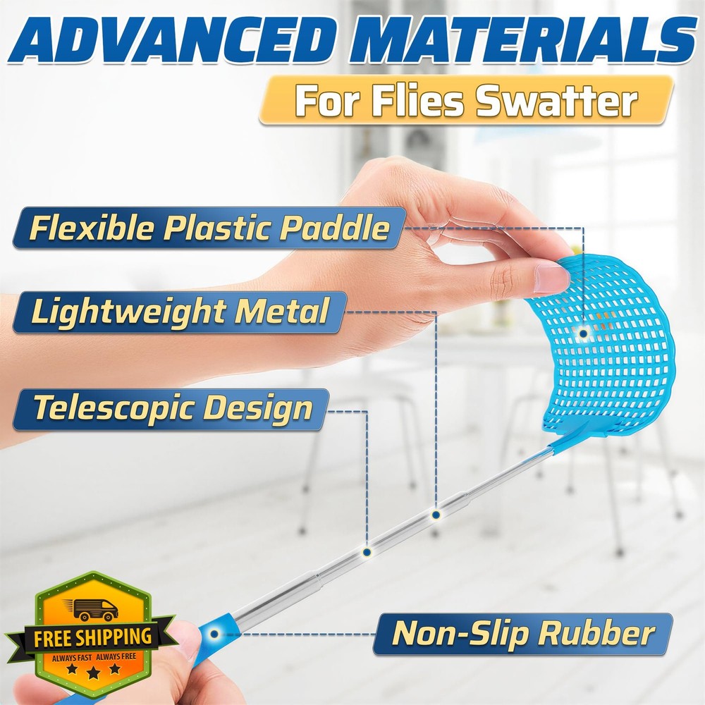 3-Pack Telescopic Fly Swatter | Extendable, Lightweight | Ergonomic Handle