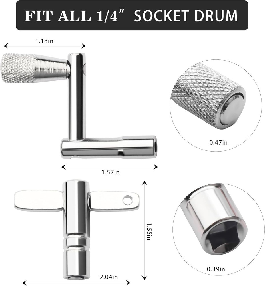4 Pack Drum Keys - Universal Tool for Tuning High Tension Drums, Includes Speed