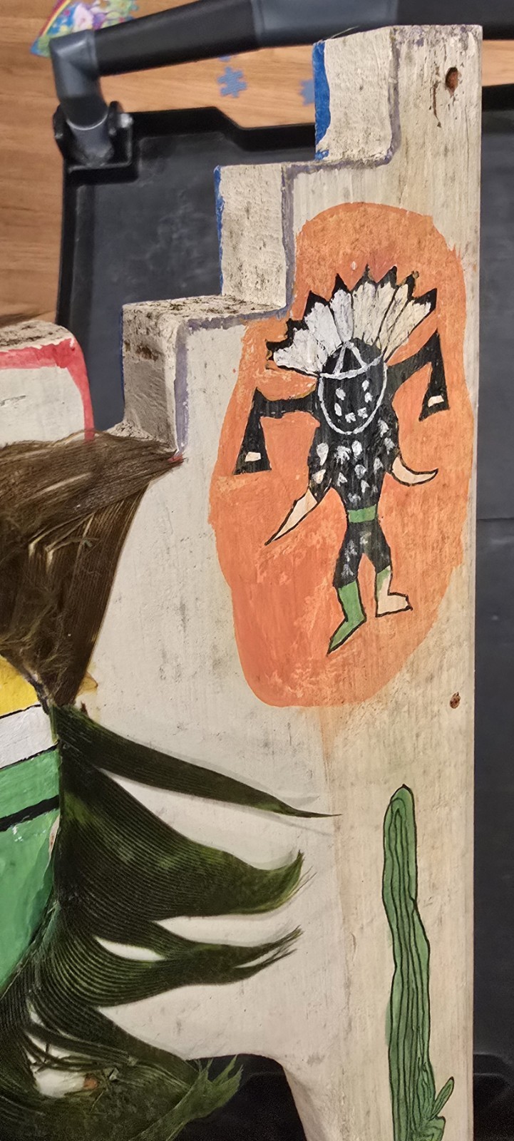 HOPI HEADDRESS TABLITA ORIGINAL PAINT WOOD LEATHER FEATHER SW ART EARLY CARVING