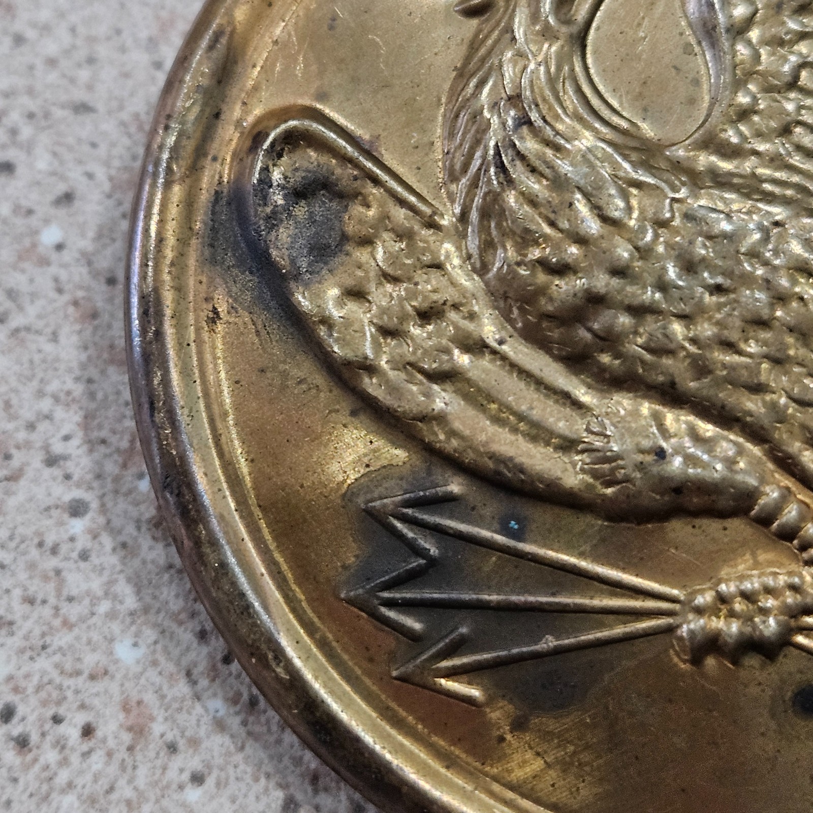 Vintage Civil War Era America Eagle Union 3 Prong Lead Filled Brass Belt Plate