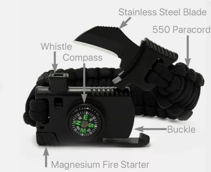 Bundle 2 - 6 in 1 Adjustable Paracord Emergency Bracelet Fire Starter, Compass.