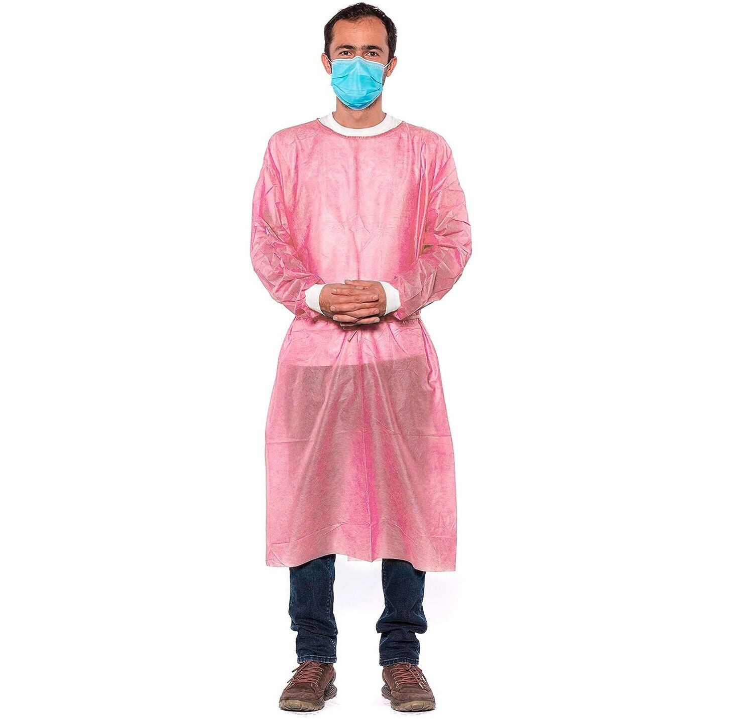 50 Pink 30g Disposable Isolation Gowns for Medical Lab Hospital, Knitt Cuff