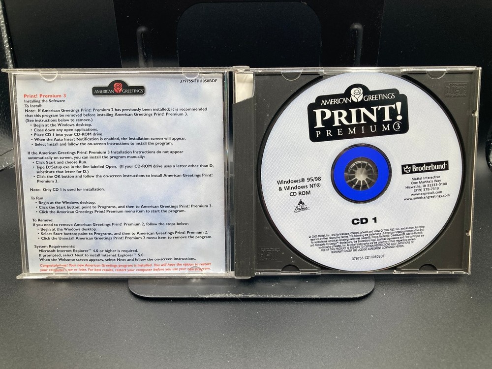 American Greetings Print! Premium 3 Software CD Windows 95 98 NT