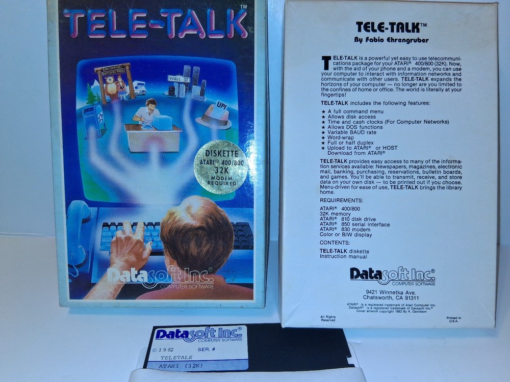 1982 TELE-TALK by DataSoft Telecommunications Software for Atari 400/800 32K Op