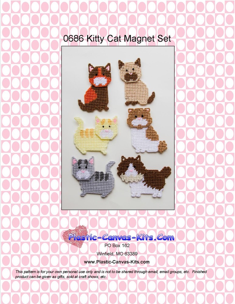 Kitty Cat Magnet Set-Plastic Canvas Pattern or Kit