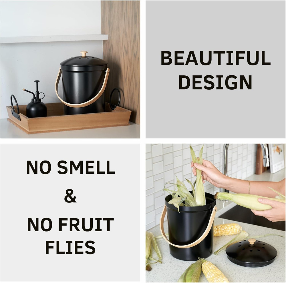 Beautiful Kitchen Compost Bin with Smell Proof Lid - Rust Proof and Odorless Com