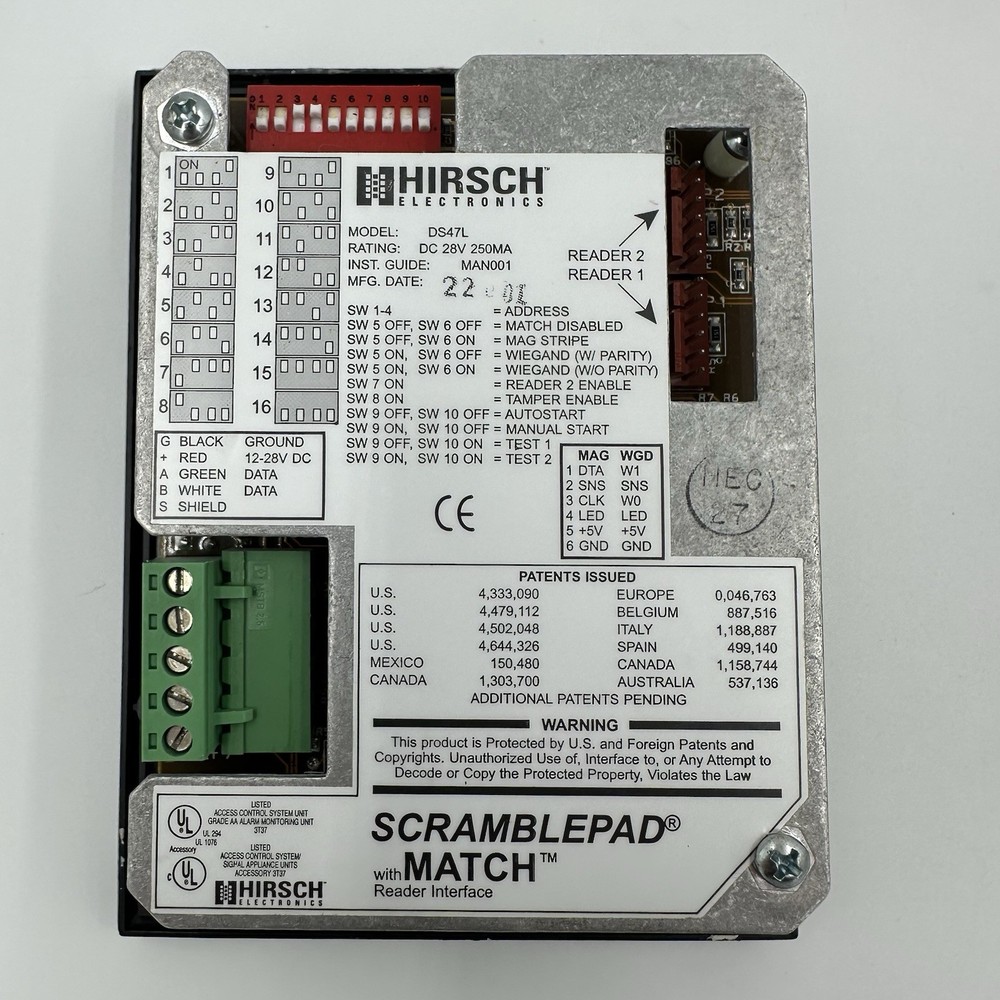 Hirsch Electronics DS47L ScramblePad with MATCH Reader Interface Security Keypad