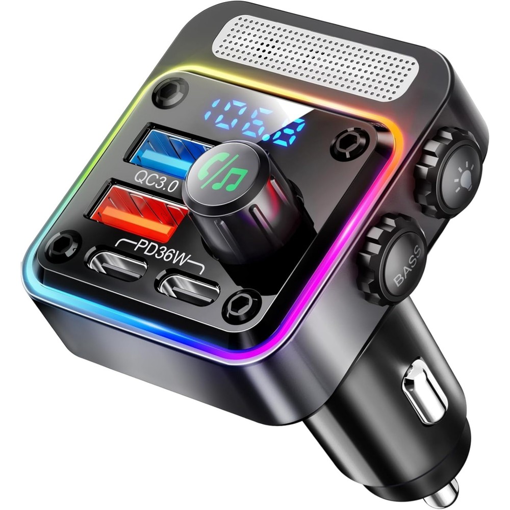 Smart 54W Bluetooth Car Adapter with Fast Charging and Dynamic LED Lights