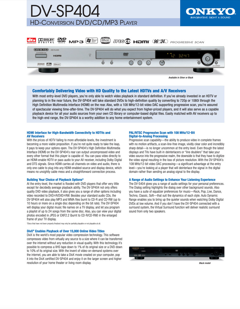 Onkyo DV-SP404 CD/DVD Player