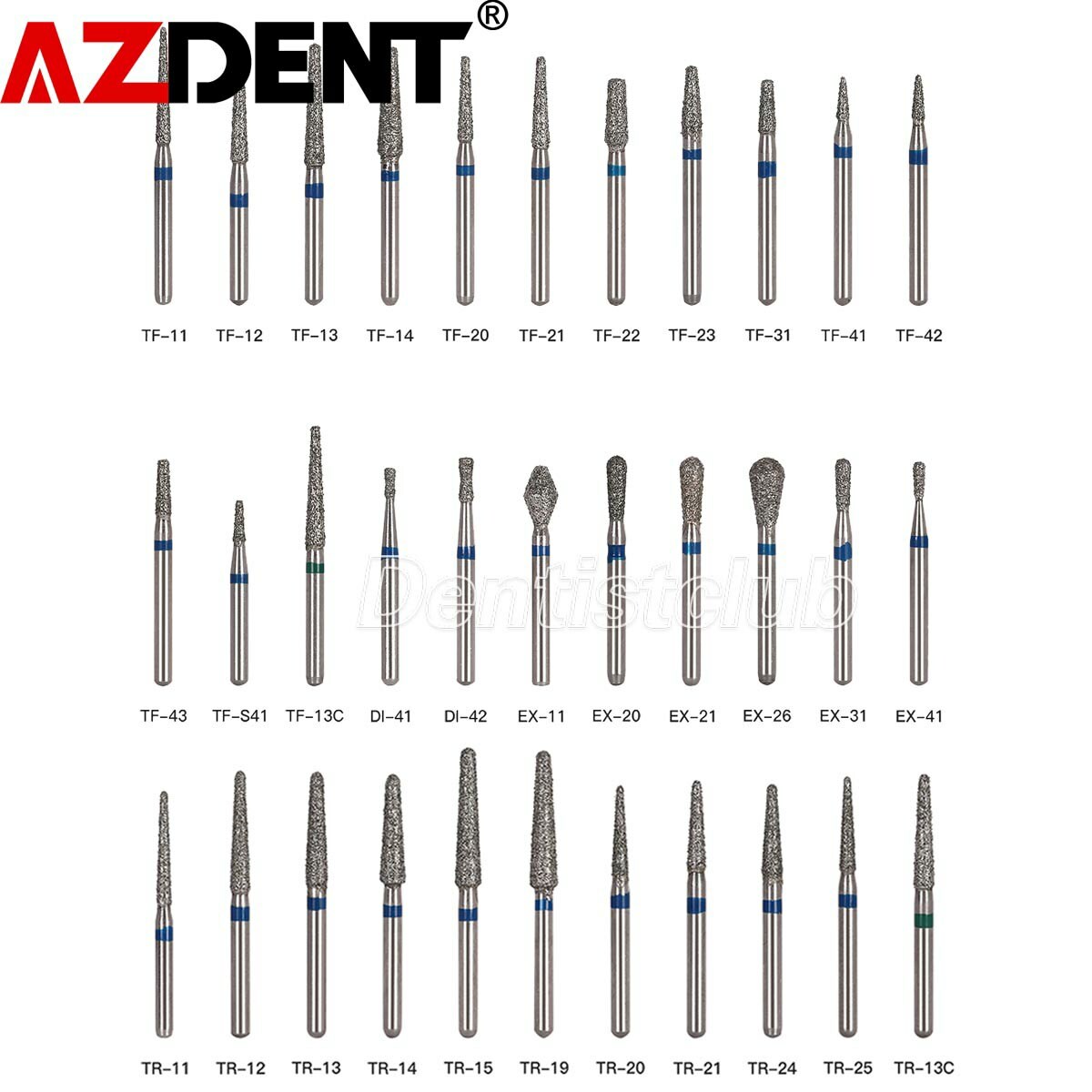AZDENT Dental FG Diamond Burs for High Speed Handpiece Friction Grip 5pcs/pack
