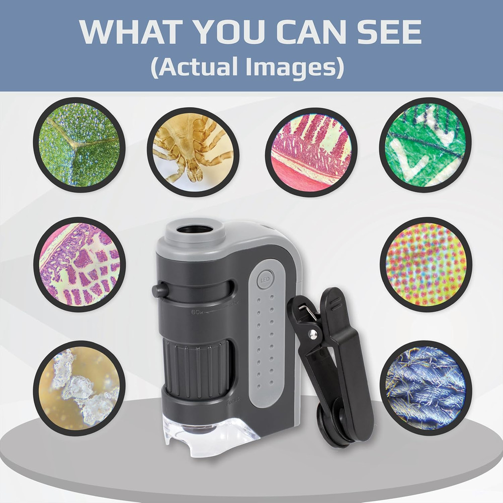 Microbrite plus 60X-120X Accurate LED Lighted Pocket Microscope, Portable Educat