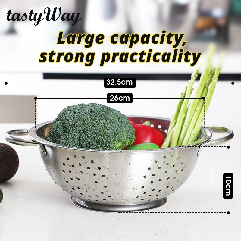 tastyWay Colander Polished Stainless Steel Micro-Perforated Strainer for Kitchen