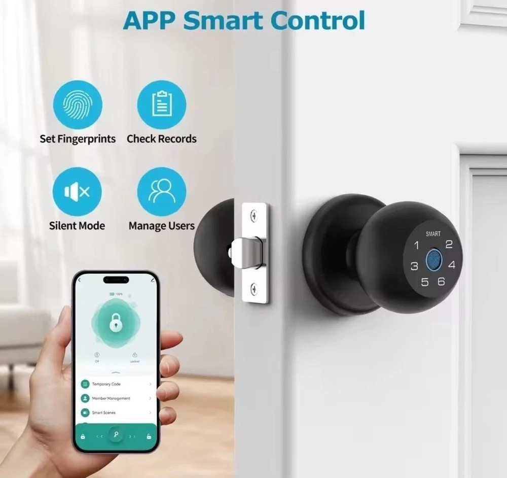 Viladepot Ball-Shaped Smart Lock Fingerprint, App-Controlled, Passcode