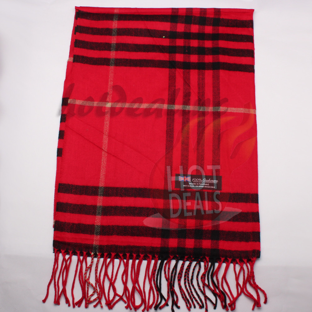 100% CASHMERE Scarf Check Tartan Plaid Wrap Plain Scarves Winter Warm