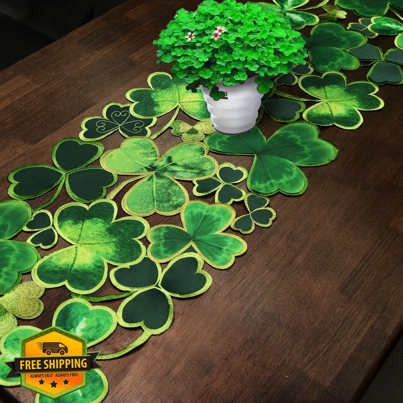 Grelucgo St. Patrick's Day Clover Table Runner 13x34 Inches