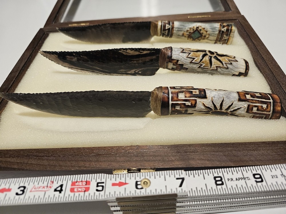 3 Piece Obsidian Knife Collection with Display Box