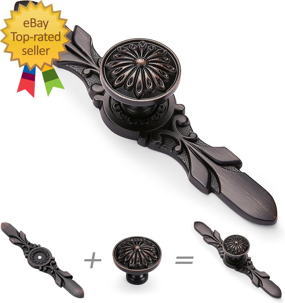 10 Pack Oil Rubbed Bronze Cabinet Pulls Knobs- 1.22" Knob & 5.8" Plate