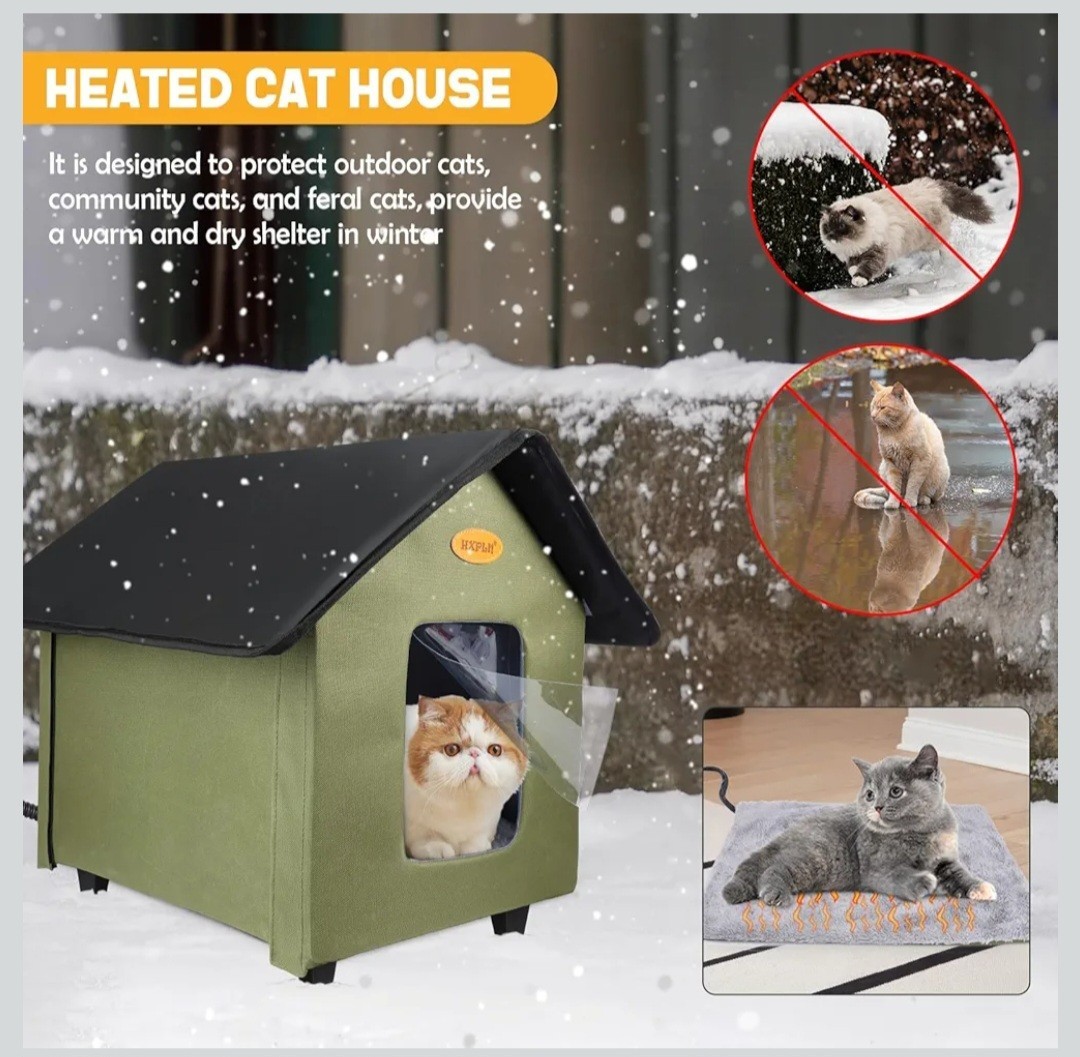 HXPLN Heated Cat House - Elevated Weatherproof Insulated Heated Outdoor Cat...