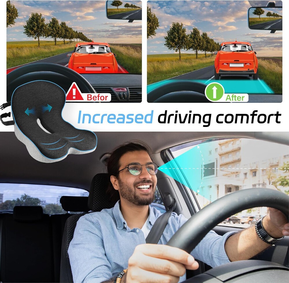 Memory Foam Seat Cushion Lumbar Support Ergonomic Back Support for Office Car US