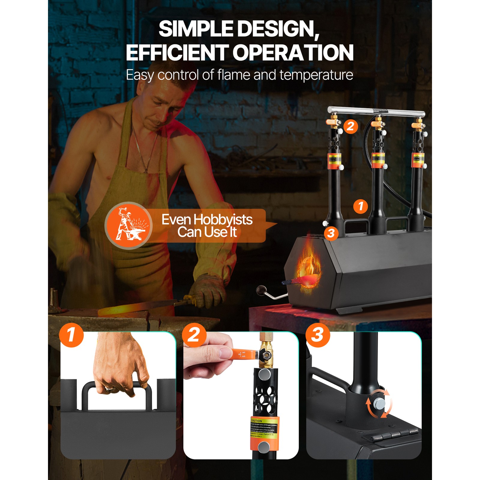 Uimoso Portable Propane Forge with 3 Burners for Metalwork and Knife Crafting