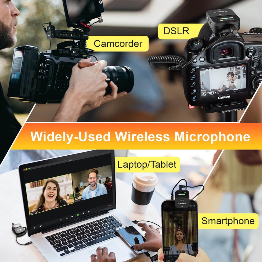 MOMAN C2 Wireless 2.4GHz Lavalier Microphone System For Camera Phone Vlogging
