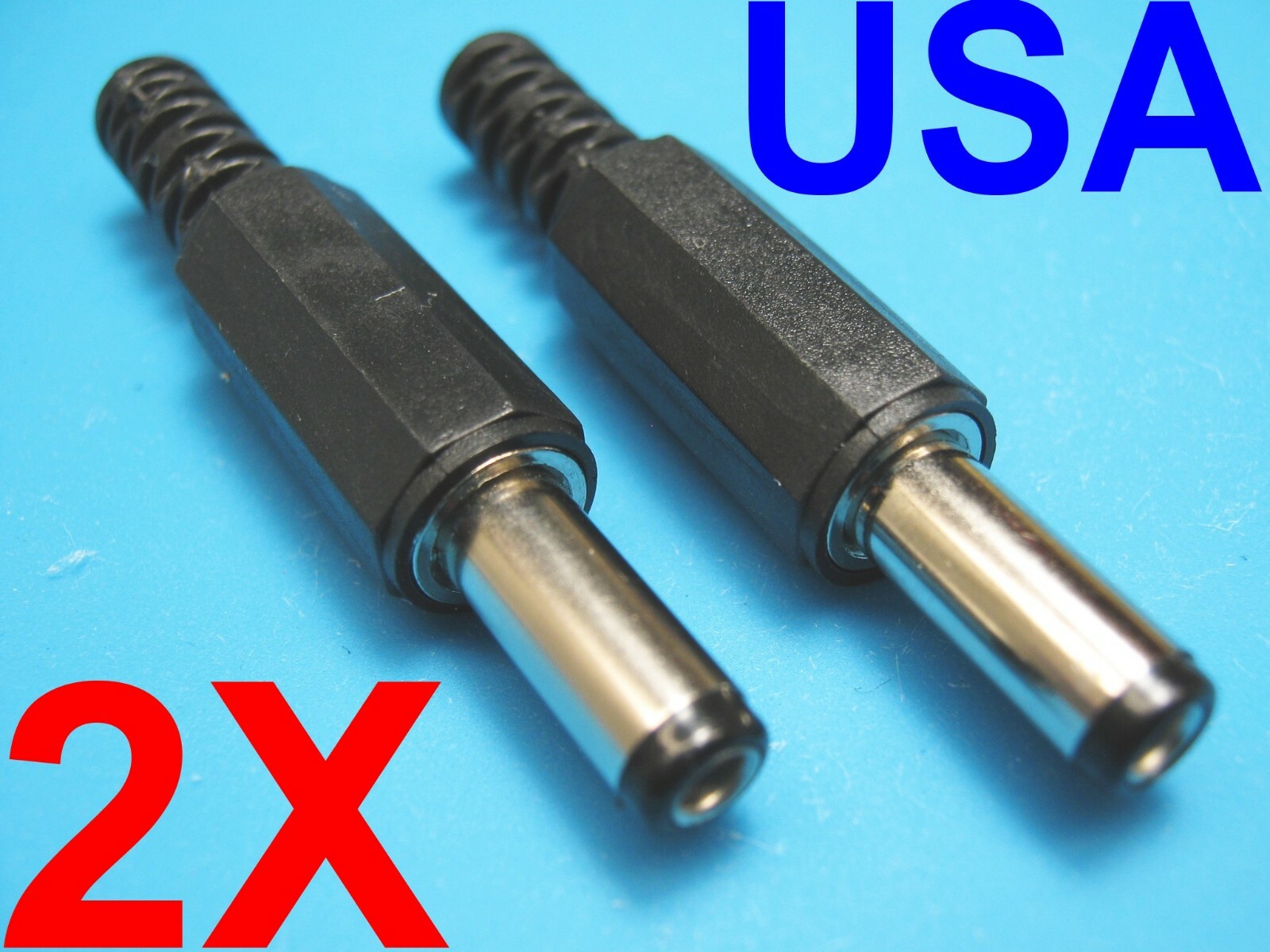 Two 5.5mm x 2.5mm/2.1mm Coaxial DC Power Plug Solder Terminals 14mm Barrel CCTV