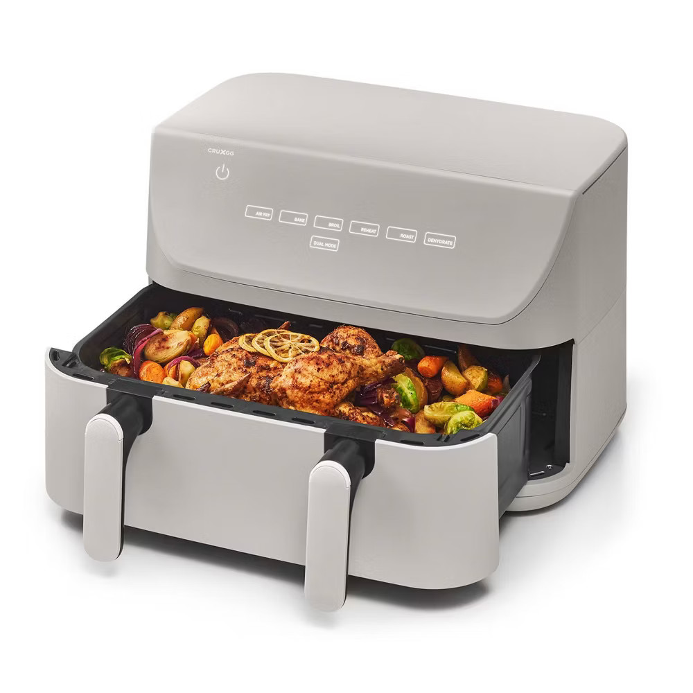 CRUXGG 10QT Air Fryer Dual Baskets Digital Nonstick Gray Basket Tri-Zone