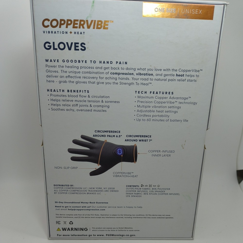 open box Tested new Copper Compression Gloves Coppervibe Vibration + Heat