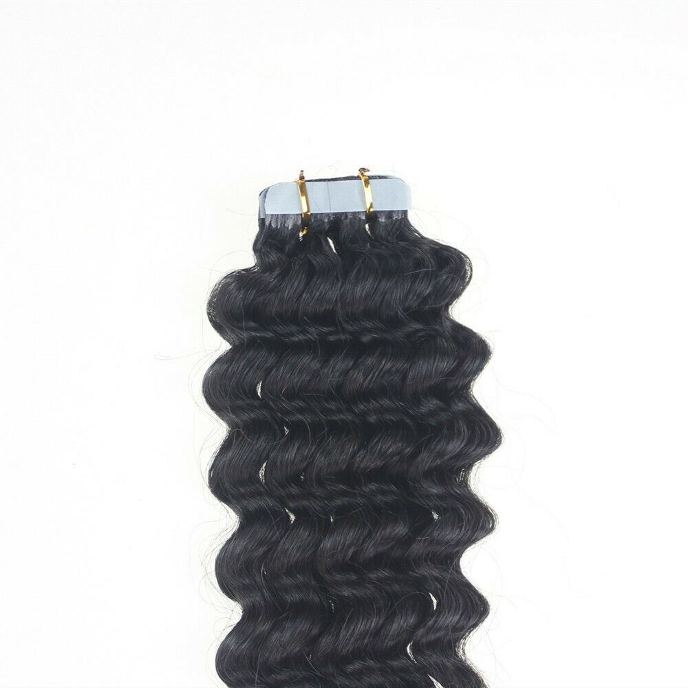 Invisible Tape in Hair Extensions 100% Human Hair Balayage Curly Skin Weft 18in