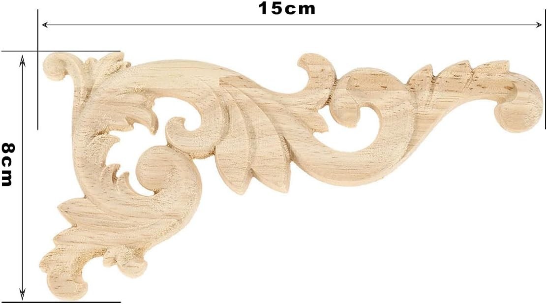 Intricate Oak Wood Carvings Onlays - Unpainted Decorative Corner Plaques Set