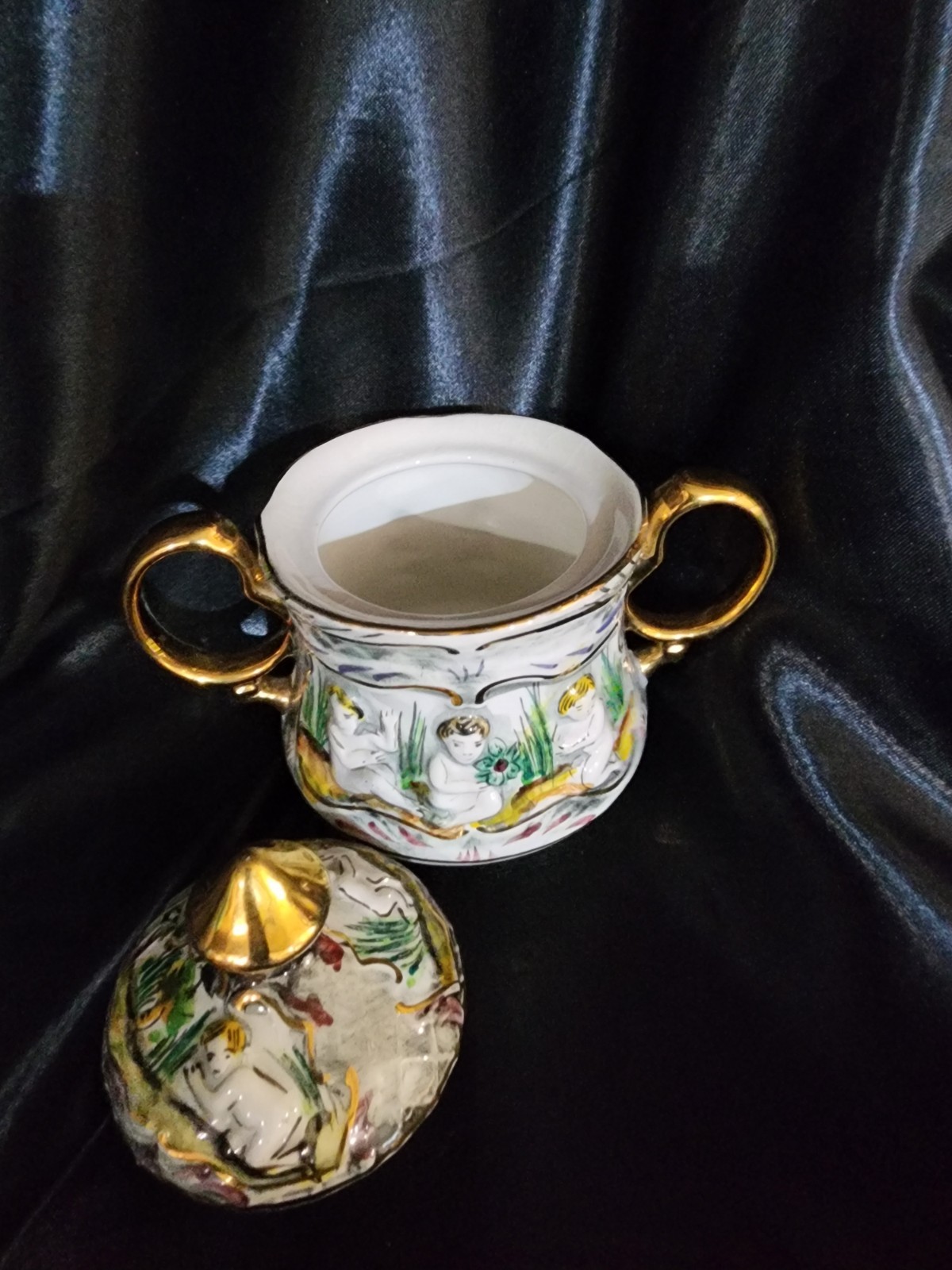 Vintage Pereiras Valado Porcelain Coffee Tea Set hand painted Portugal Cherubs