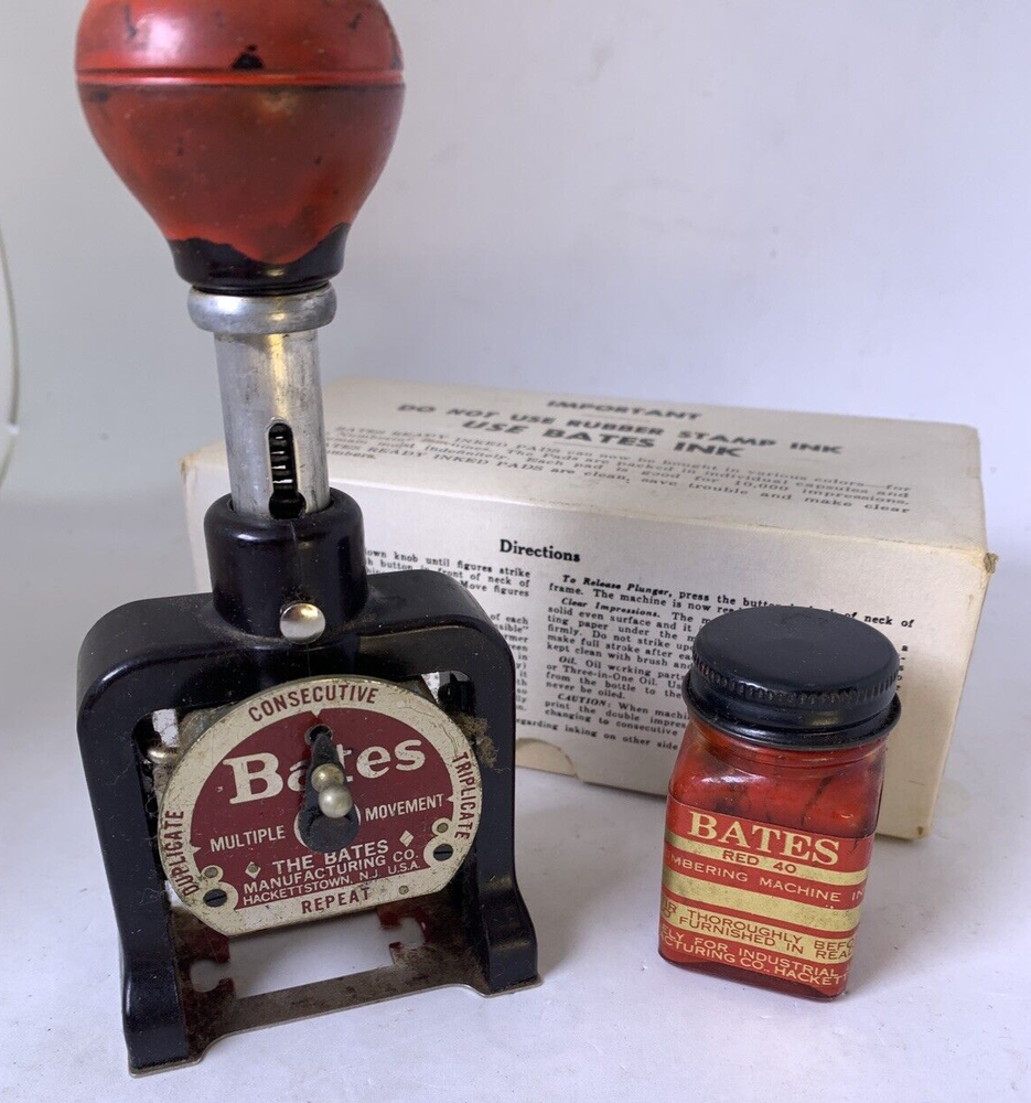 Bates Numbering Machine Co Stamper Consecutive Bakelite Vintage USA