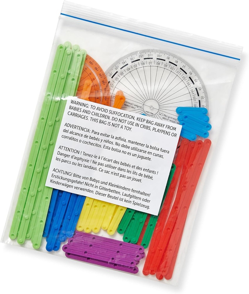 hand2mind AngLegs Starter Set with 2 Protractors, Geometry Multicolor