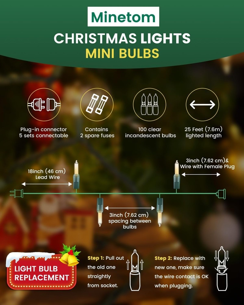 Minetom Clear Christmas String Lights 100 Count 100 Count, Warm White