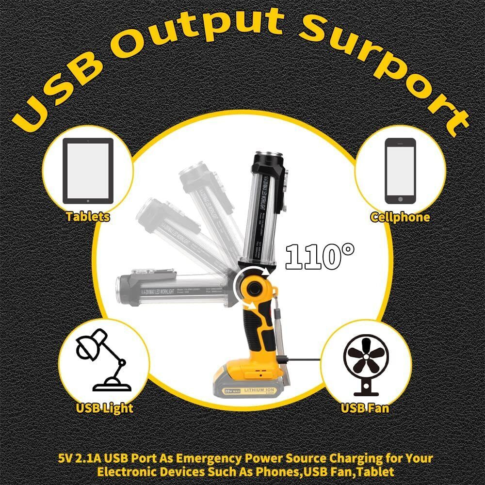 Cordless Led Work Light for Dewalt 20V Battery Portable Flood Light Flashlight