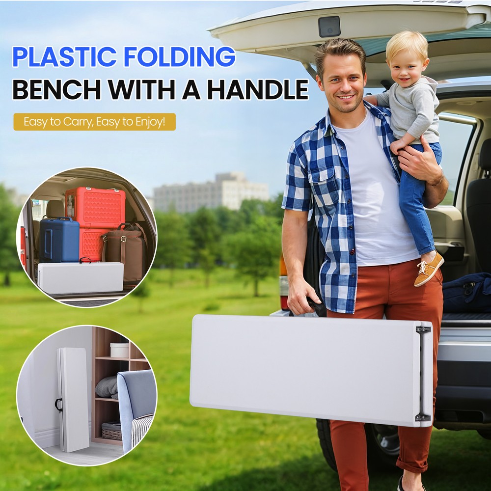 2X 6FT Plastic Foldtable Bench w/ Handles Outdoor Portable Stackable Bench Party