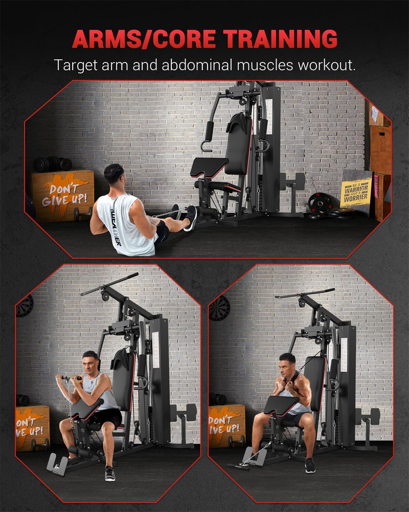 Home Gym Machine Full Body Workout Machine W/150LBS Weight Stack Preacher Curl