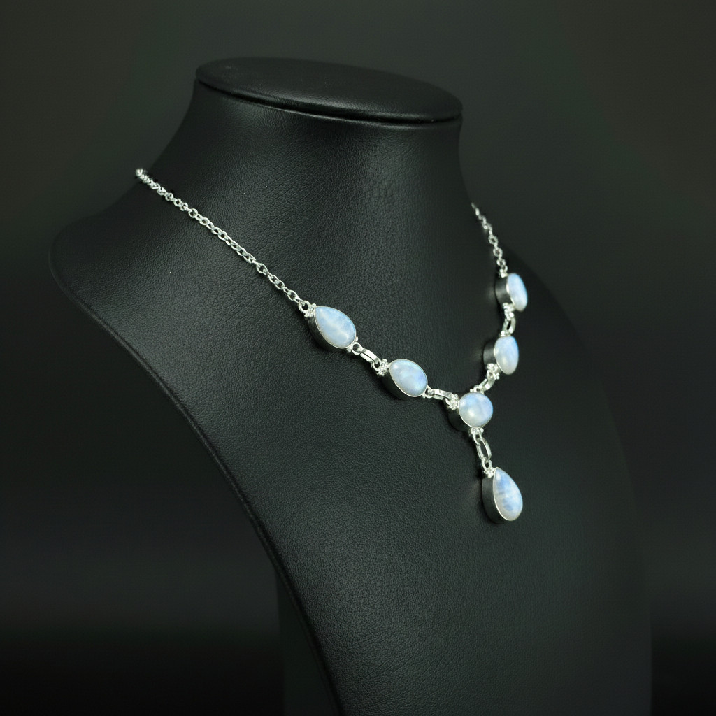 Rainbow Moonstone 925 Sterling Silver handmade Gift Necklace 18"