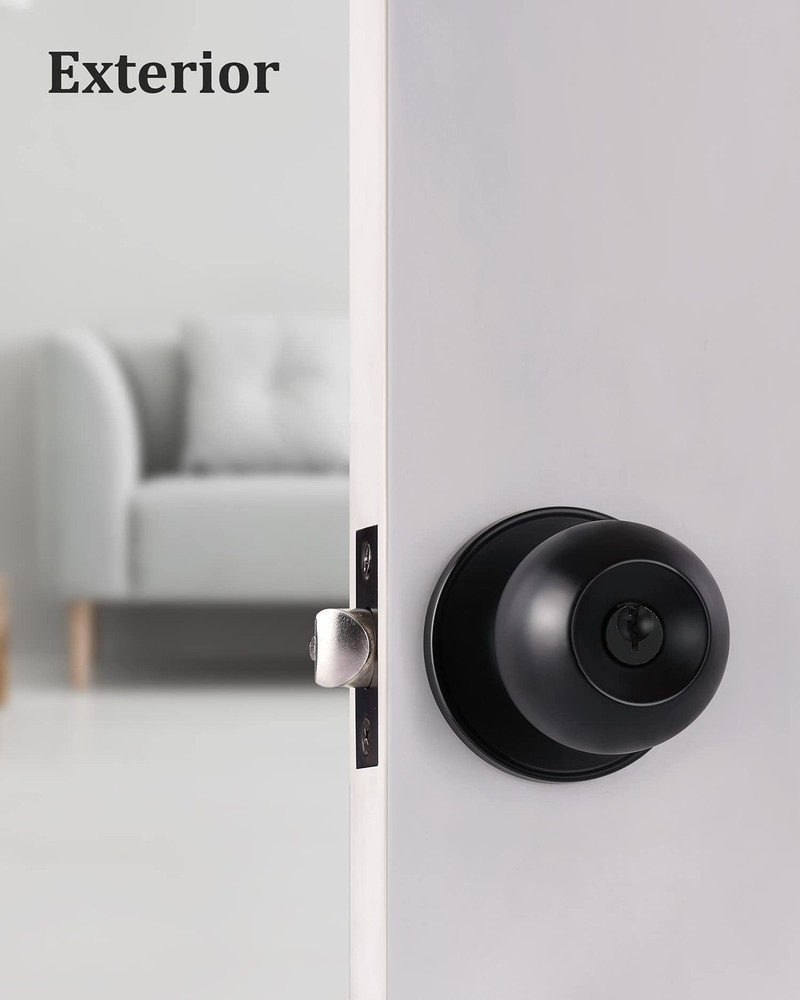 Lanwandeng Matte Black Door Knobs with Lock and Keys, 1 Pack, Entry Keys