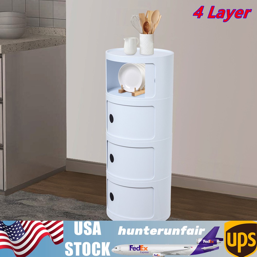 Modern Four layer Multifunctional End Table Storage Cabinet, Round Nightstand